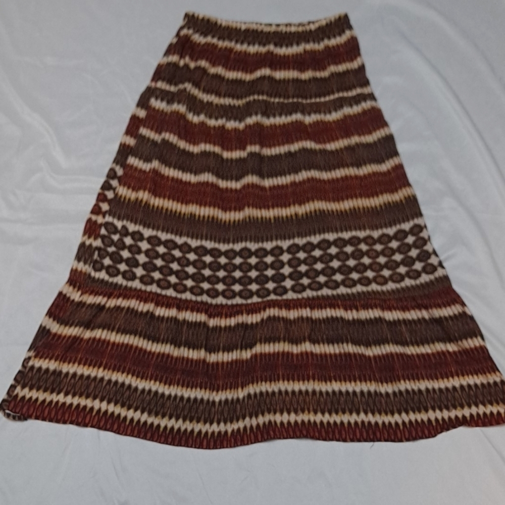 Elementz Bohemian Print Pull on‎ Earthtone Peasant Fall Maxi Skirt